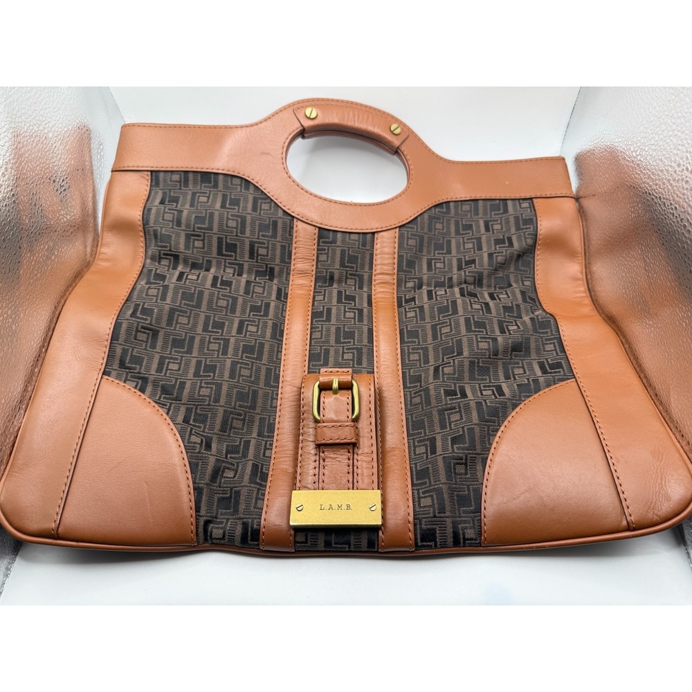 VTG L.A.M.B. Gwen Stefani Brimley Clutch Bag Womens Brown Black Jacquard Leather